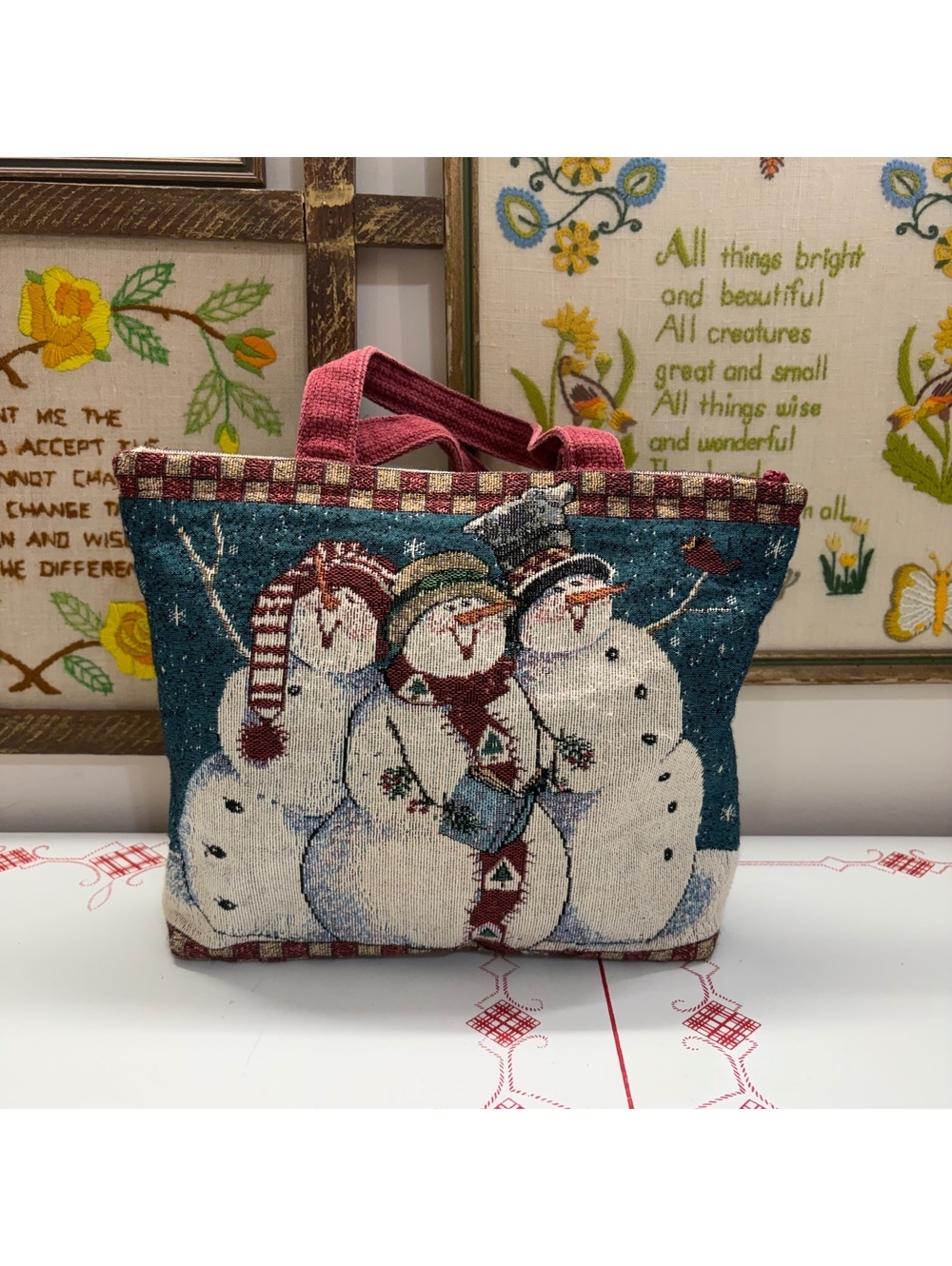 Snowman tapestry bag vintage 90s handmade
